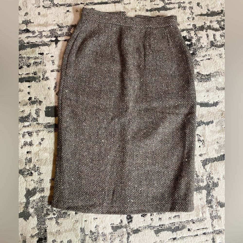 Vtg Cassini | Wool Blend Brown Pencil Skirt Womens 1